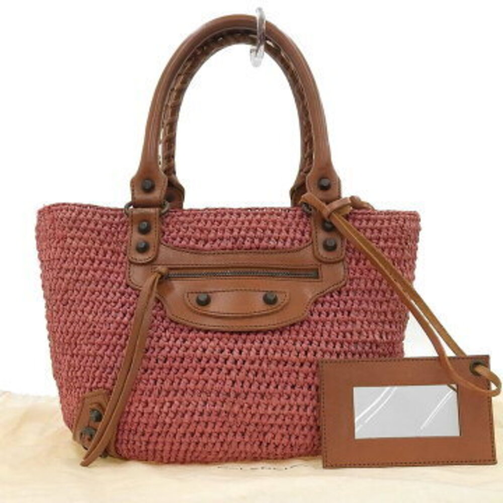 Balenciaga Straw Tan Bag Handbag Basket Pink
